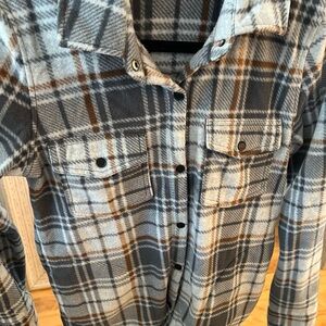 O'Neill Blue and Brown Plaid Women's Top